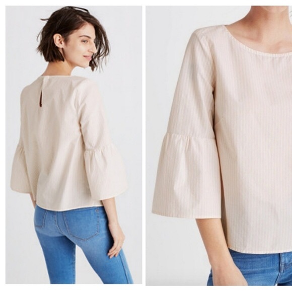 Madewell Tops - Madewell Pale Peach Striped Bell Sleeve Top Sz S